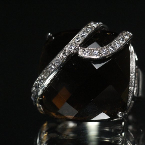 STERLING SILVER SMOKY QUARTZ CZ RING - Picture 9 of 11